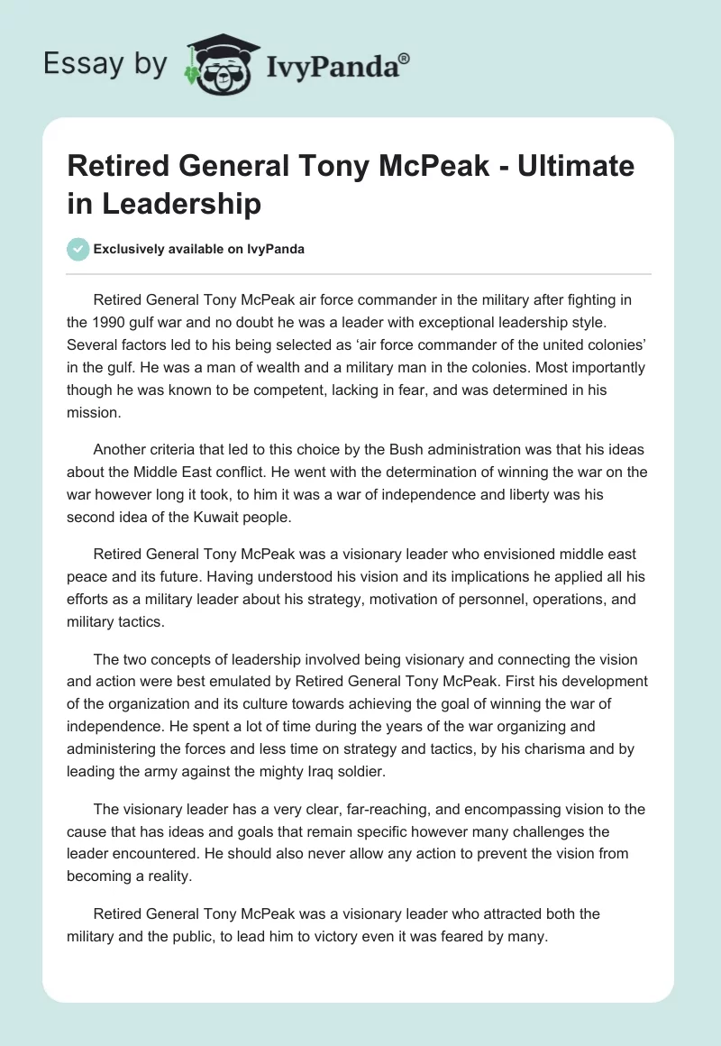 Retired General Tony McPeak - Ultimate in Leadership. Page 1