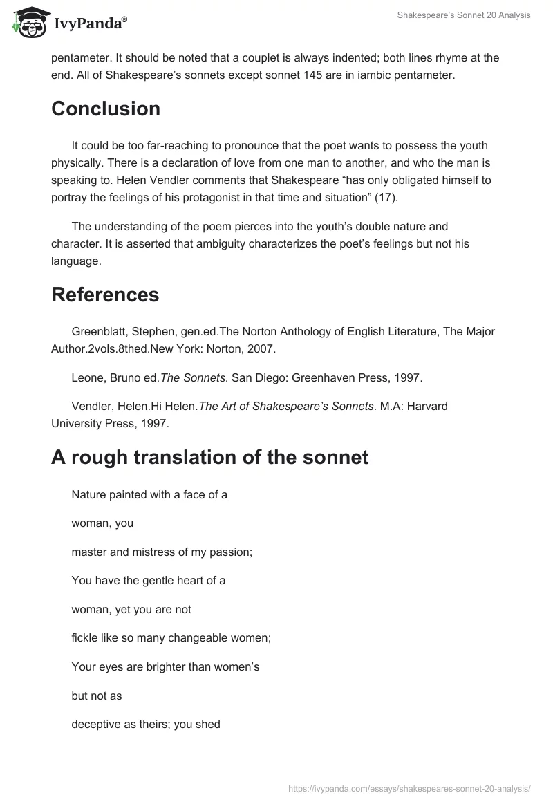 Shakespeare’s Sonnet 20 Analysis. Page 2
