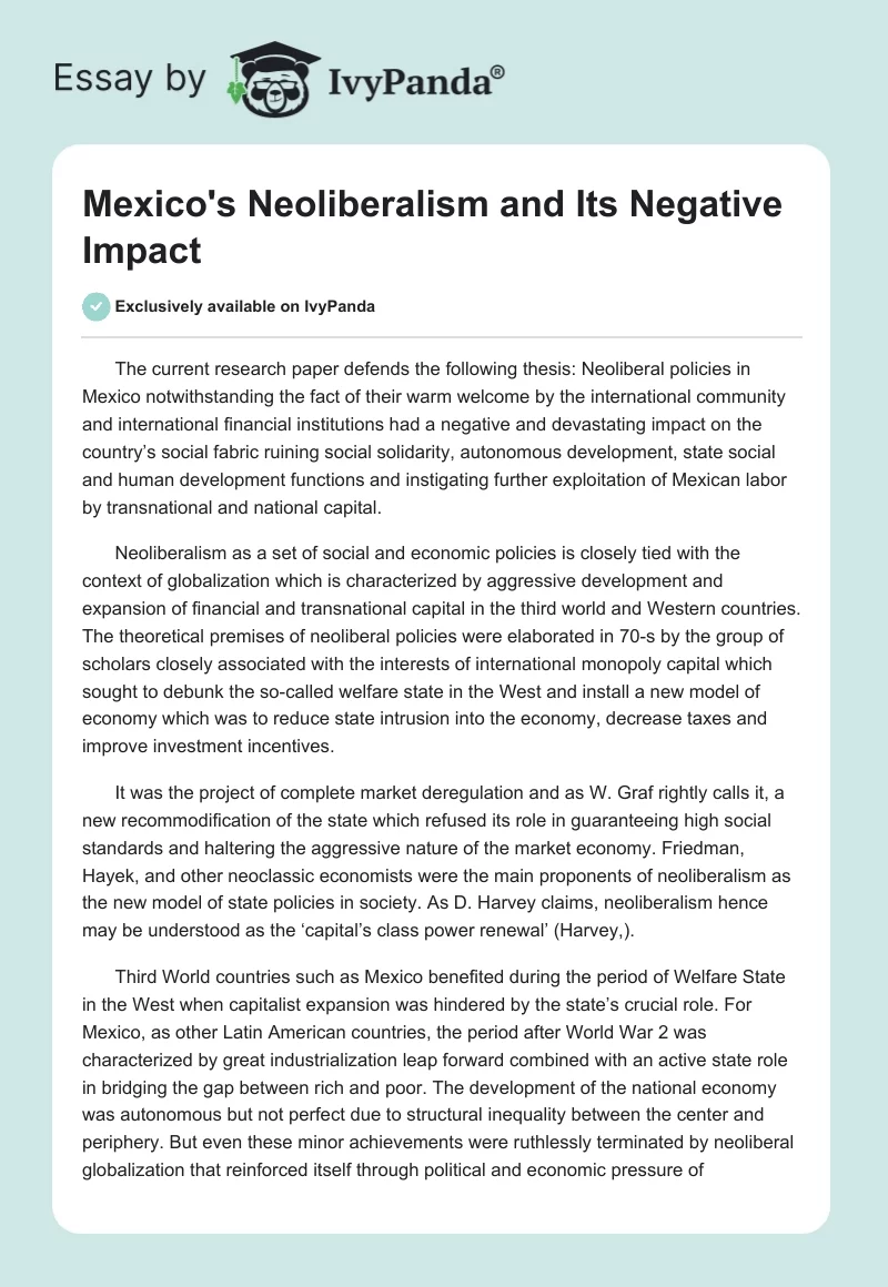 Mexico's Neoliberalism and Its Negative Impact. Page 1
