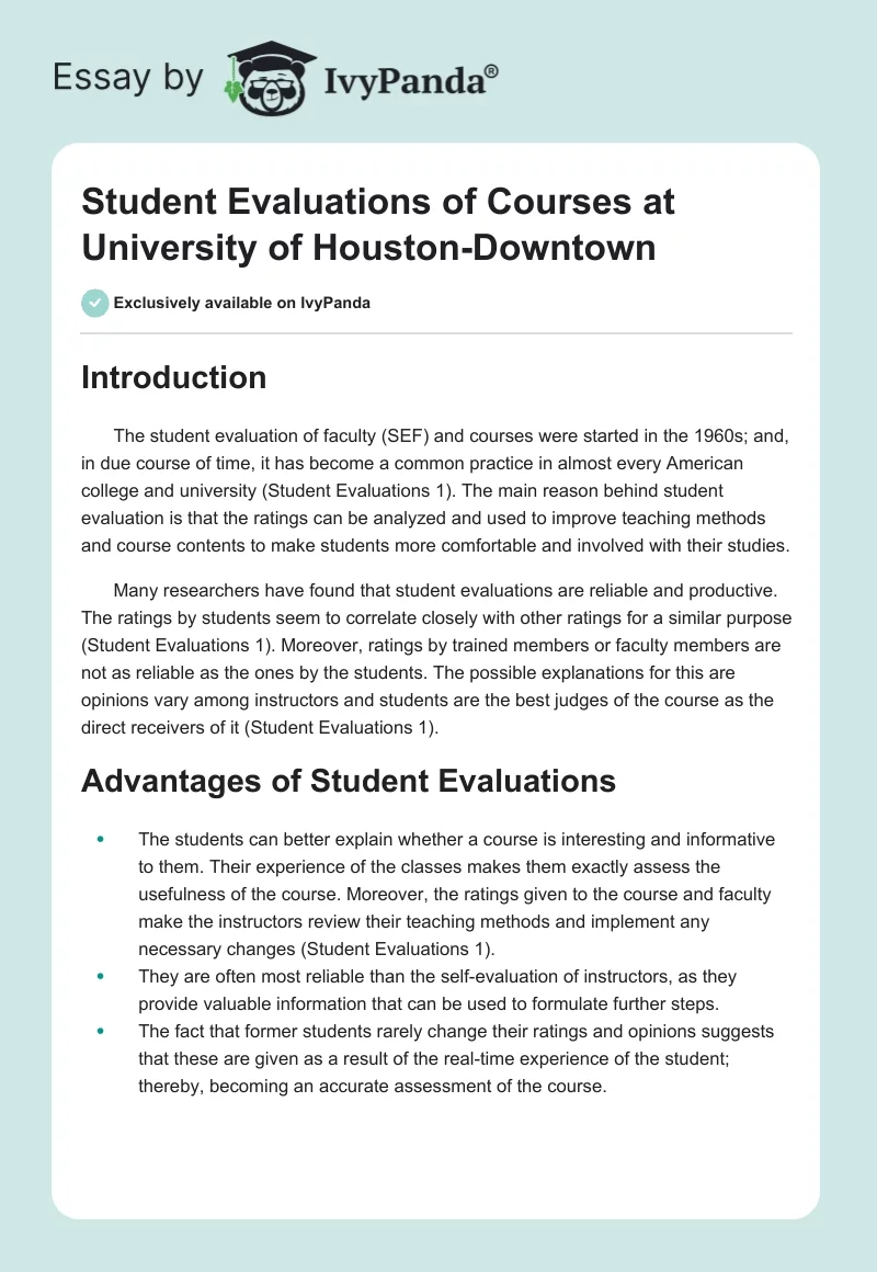 Student Evaluations of Courses at University of Houston-Downtown. Page 1