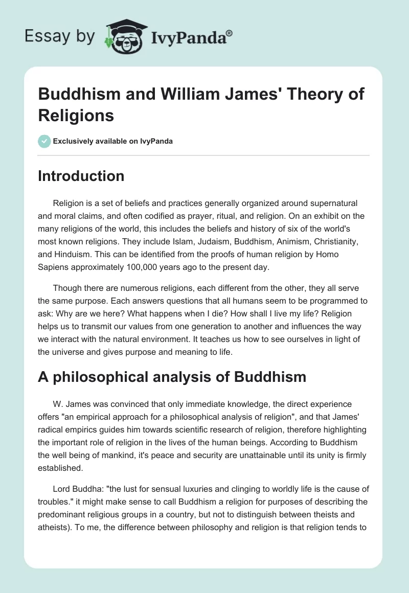 Buddhism and William James' Theory of Religions. Page 1