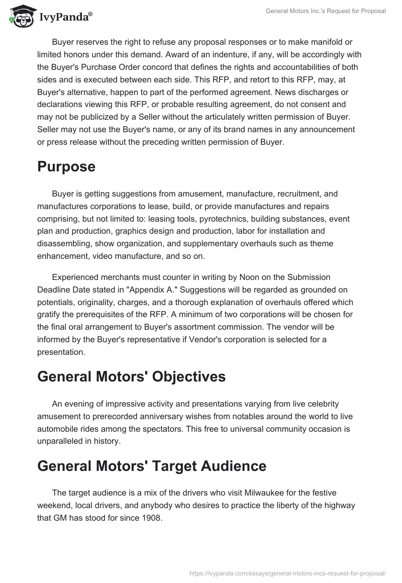 General Motors Inc.'s Request for Proposal. Page 2