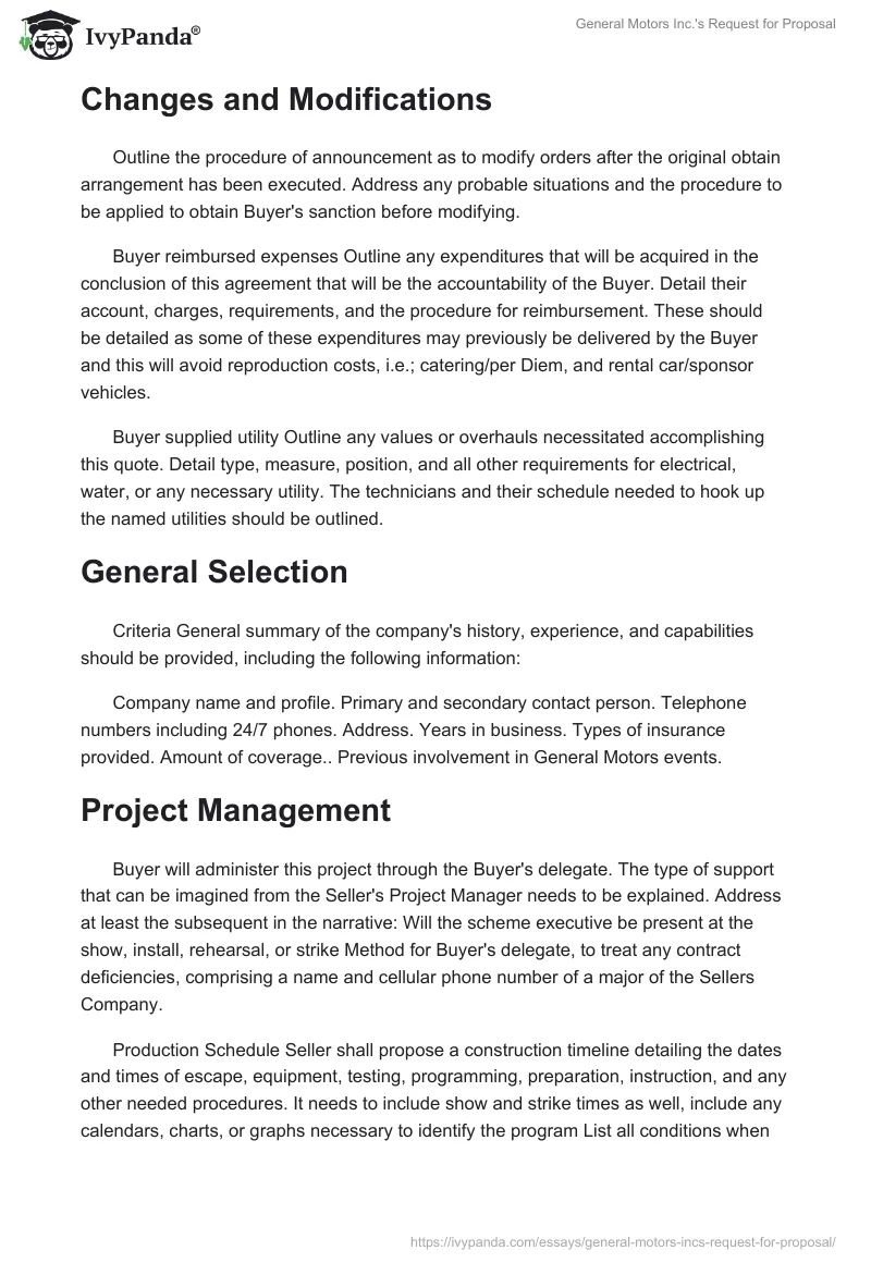 General Motors Inc.'s Request for Proposal. Page 3