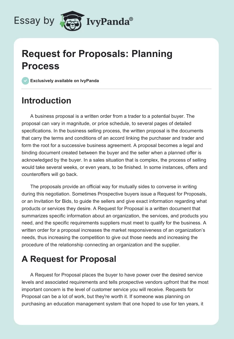 Request for Proposals: Planning Process. Page 1