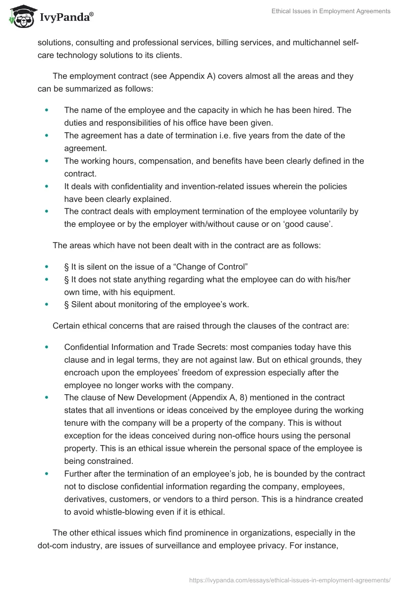 Ethical Issues in Employment Agreements. Page 2