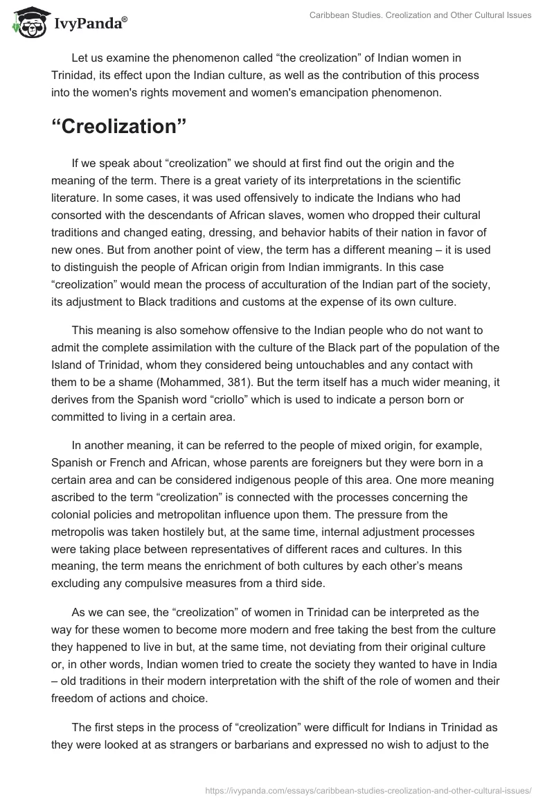 Caribbean Studies. Creolization and Other Cultural Issues. Page 5