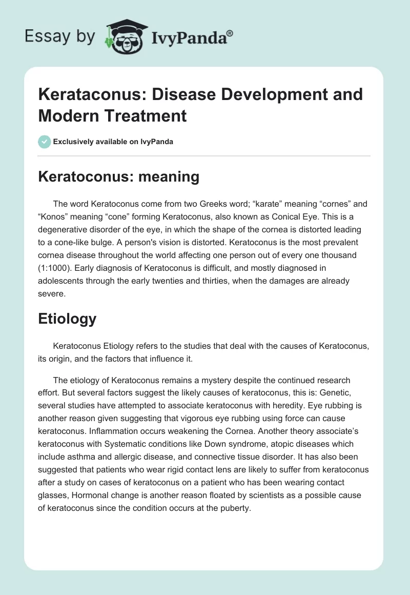 Kerataconus: Disease Development and Modern Treatment. Page 1
