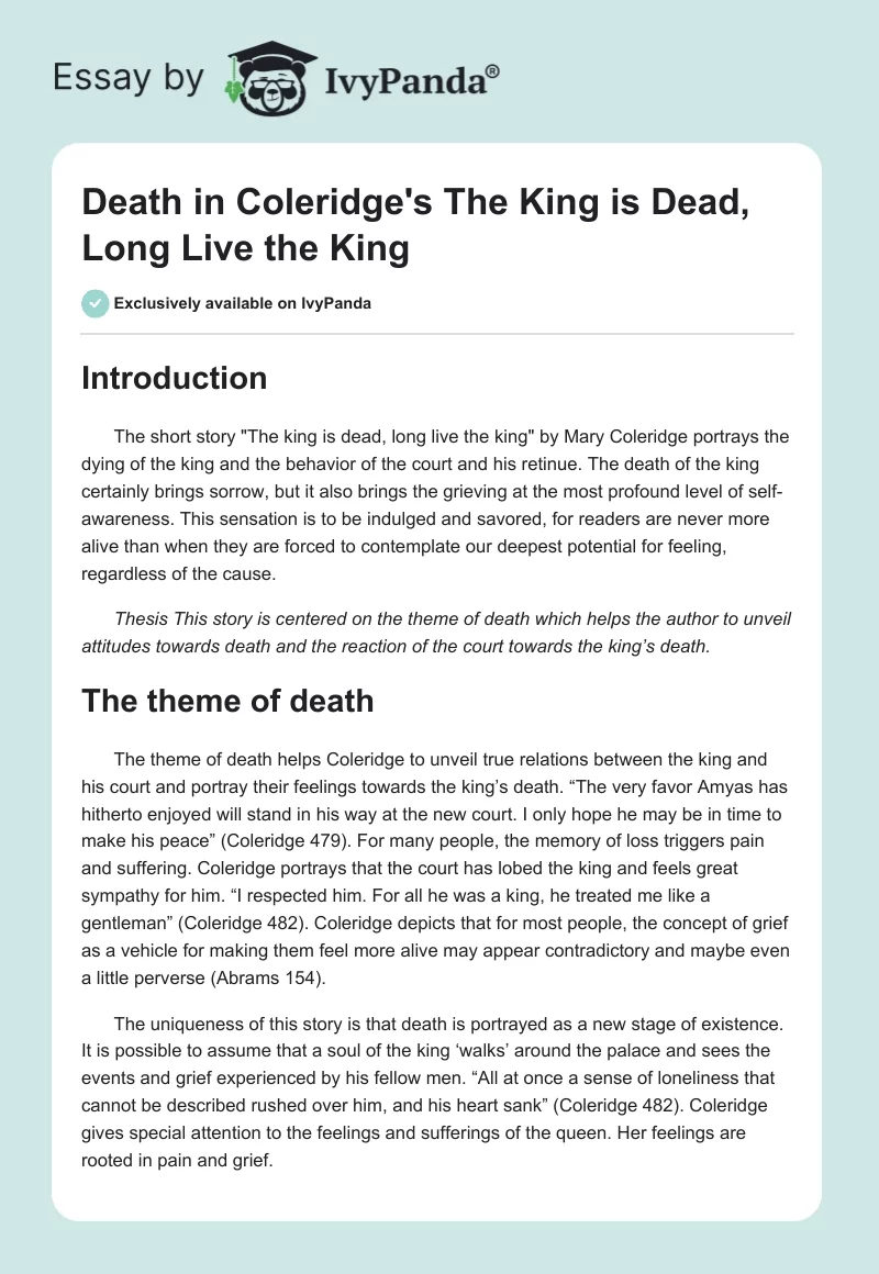 Death in Coleridge's "The King is Dead, Long Live the King". Page 1