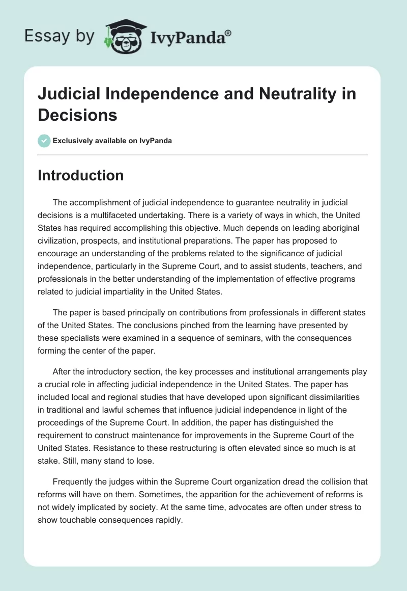 Judicial Independence and Neutrality in Decisions. Page 1