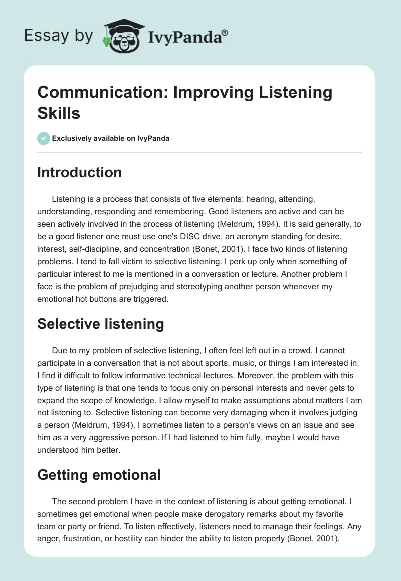 Communication: Improving Listening Skills. Page 1