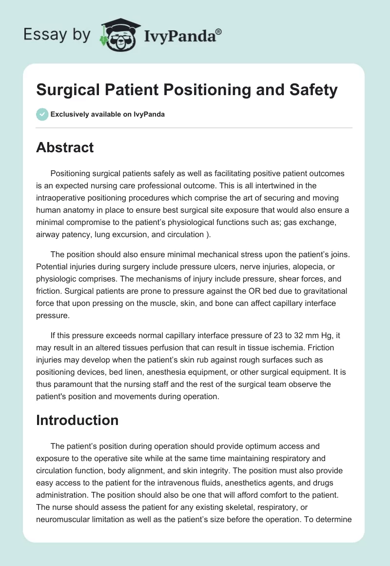 Surgical Patient Positioning and Safety. Page 1