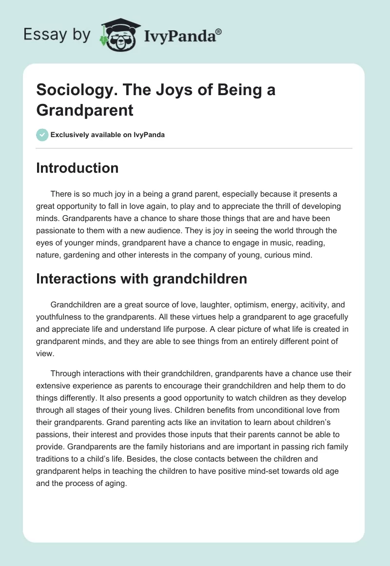 Sociology. The Joys of Being a Grandparent. Page 1