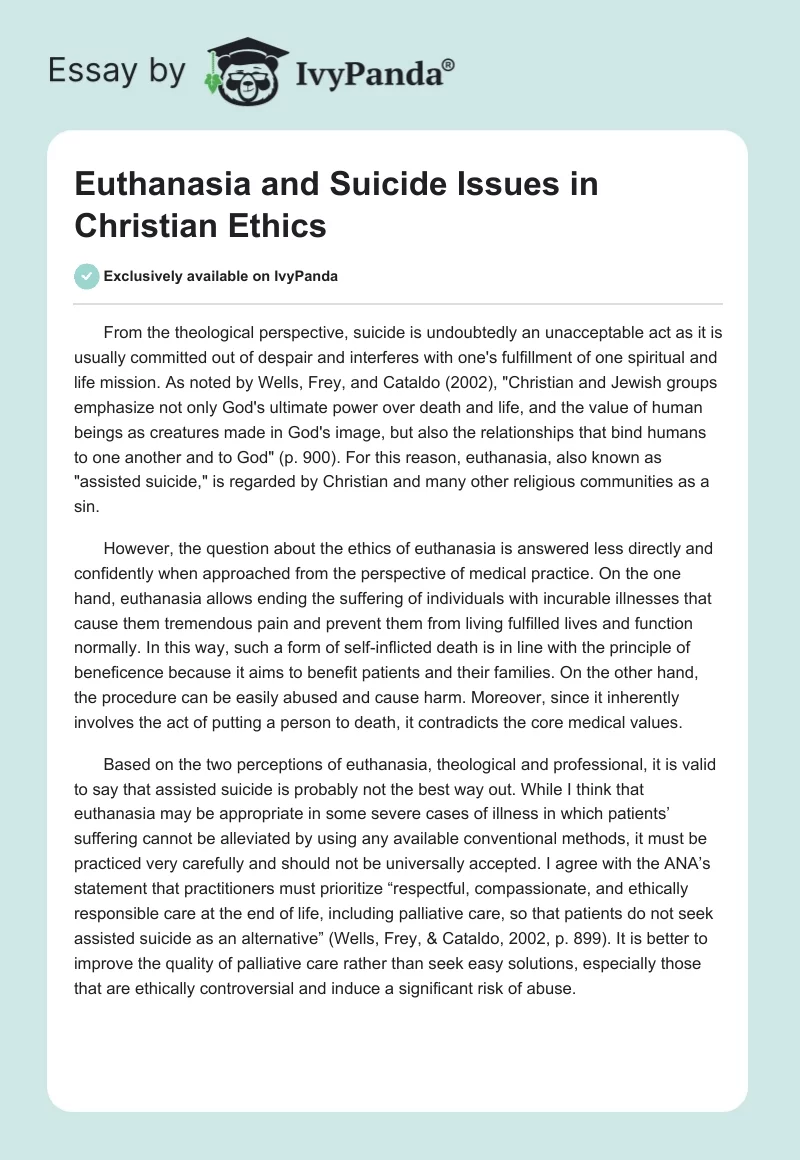 Euthanasia and Suicide Issues in Christian Ethics. Page 1