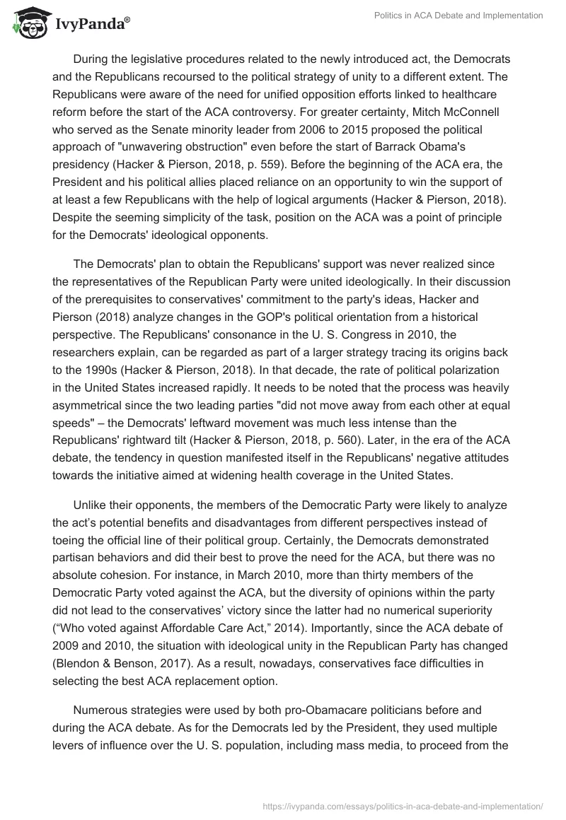 Politics in ACA Debate and Implementation. Page 3