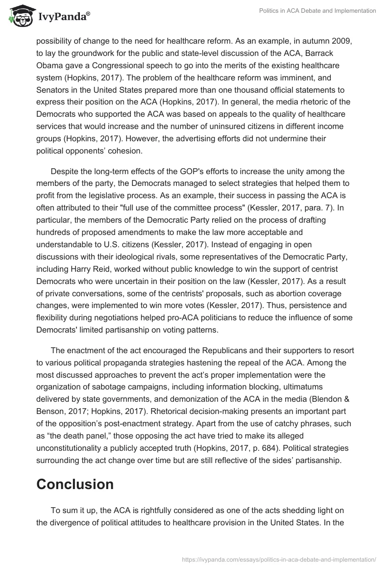 Politics in ACA Debate and Implementation. Page 4