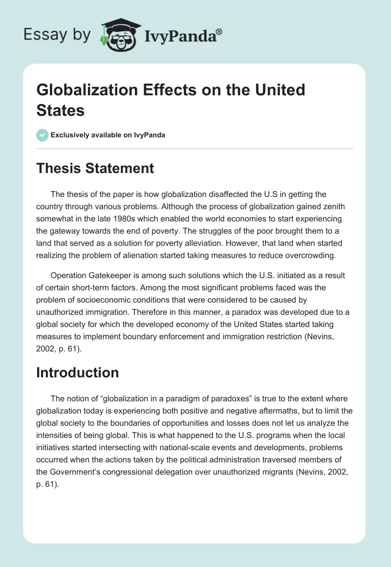 Globalization Effects on the United States. Page 1