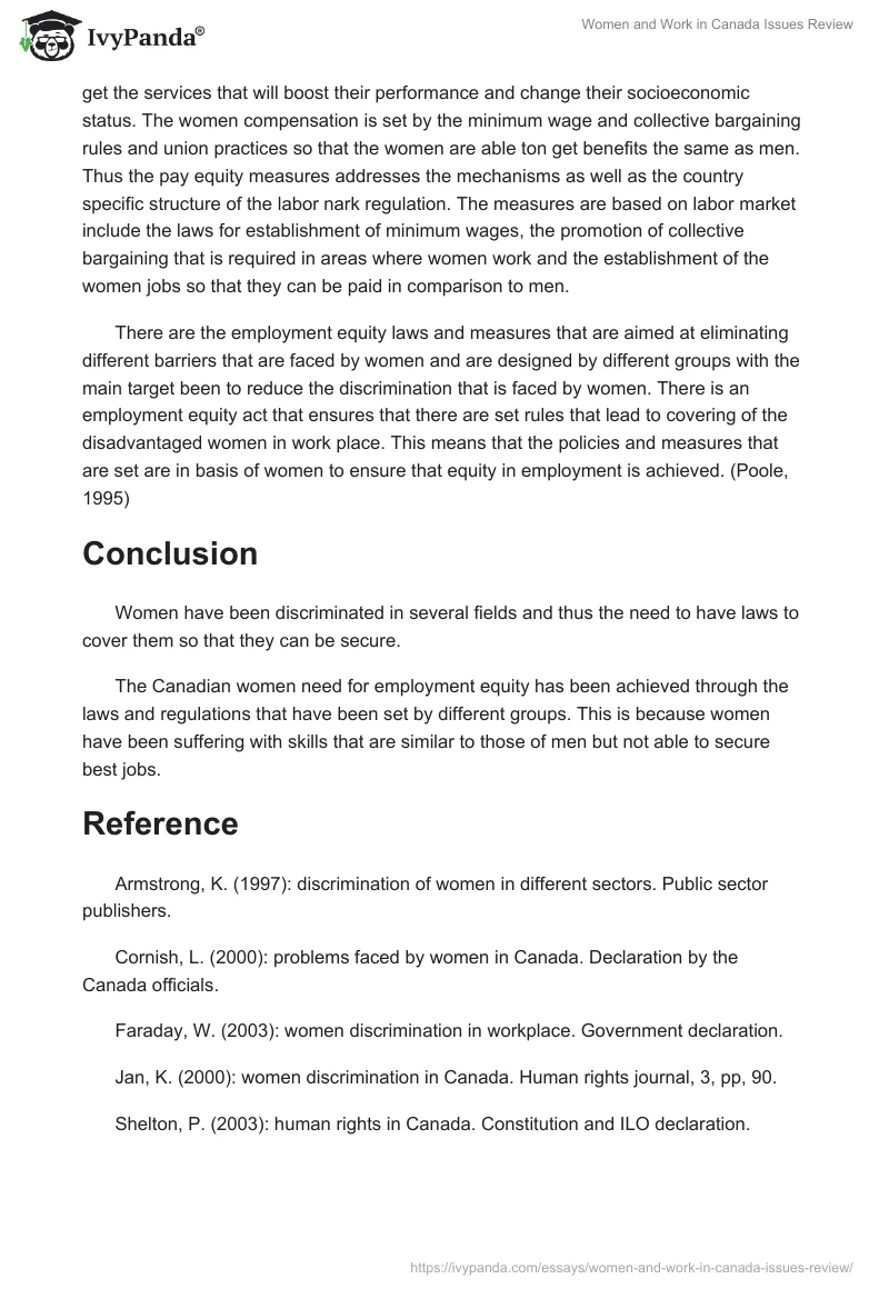 Women and Work in Canada Issues Review. Page 4