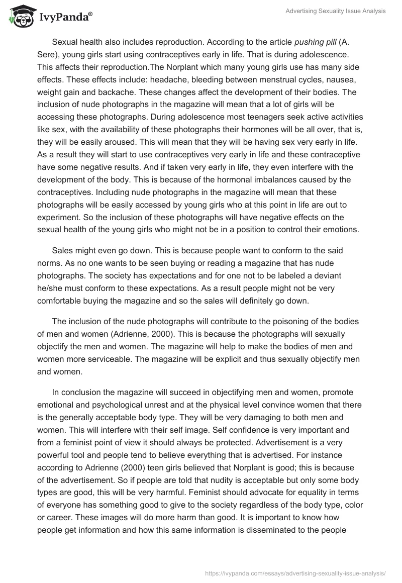 Advertising Sexuality Issue Analysis. Page 3