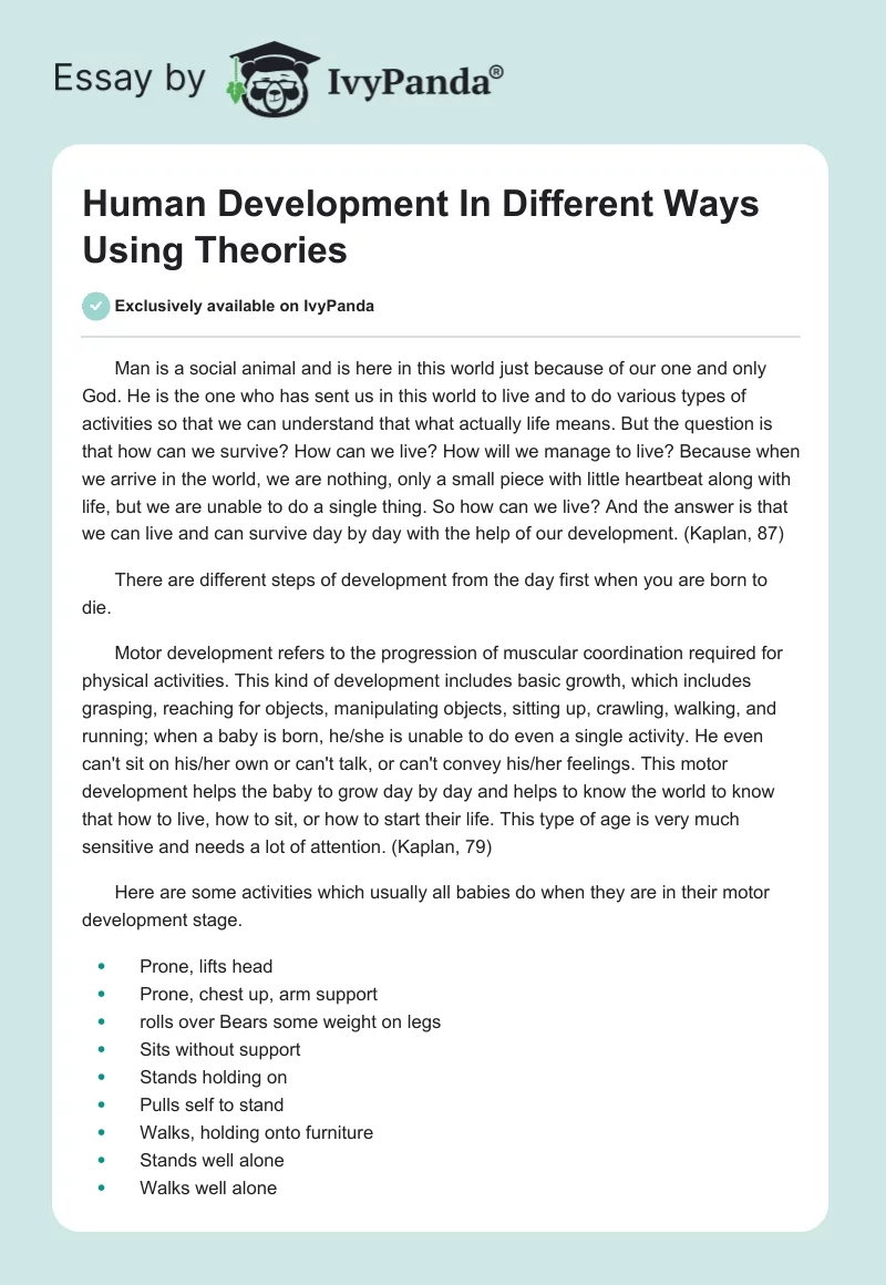 Human Development In Different Ways Using Theories. Page 1