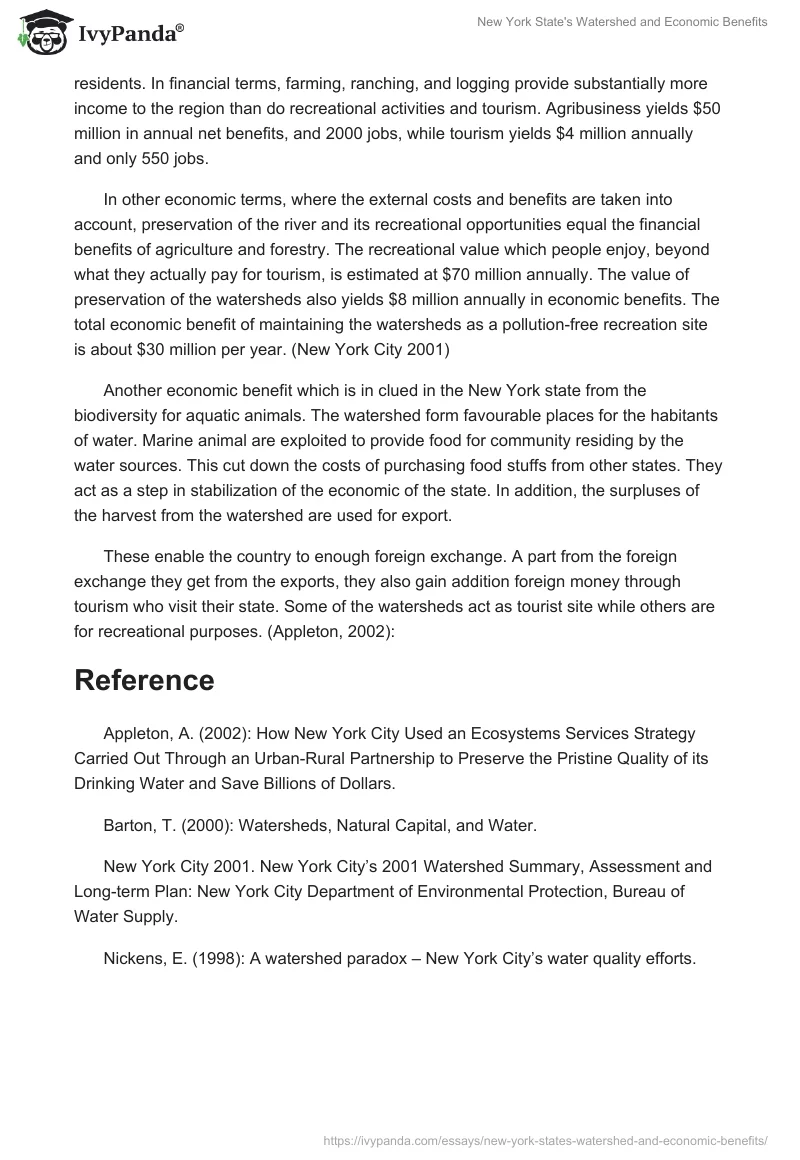 New York State's Watershed and Economic Benefits. Page 2