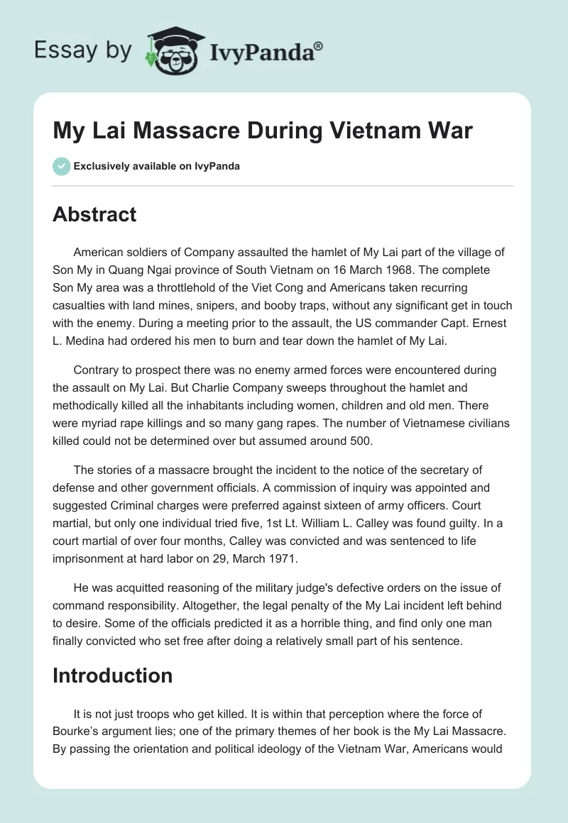 My Lai Massacre During Vietnam War. Page 1