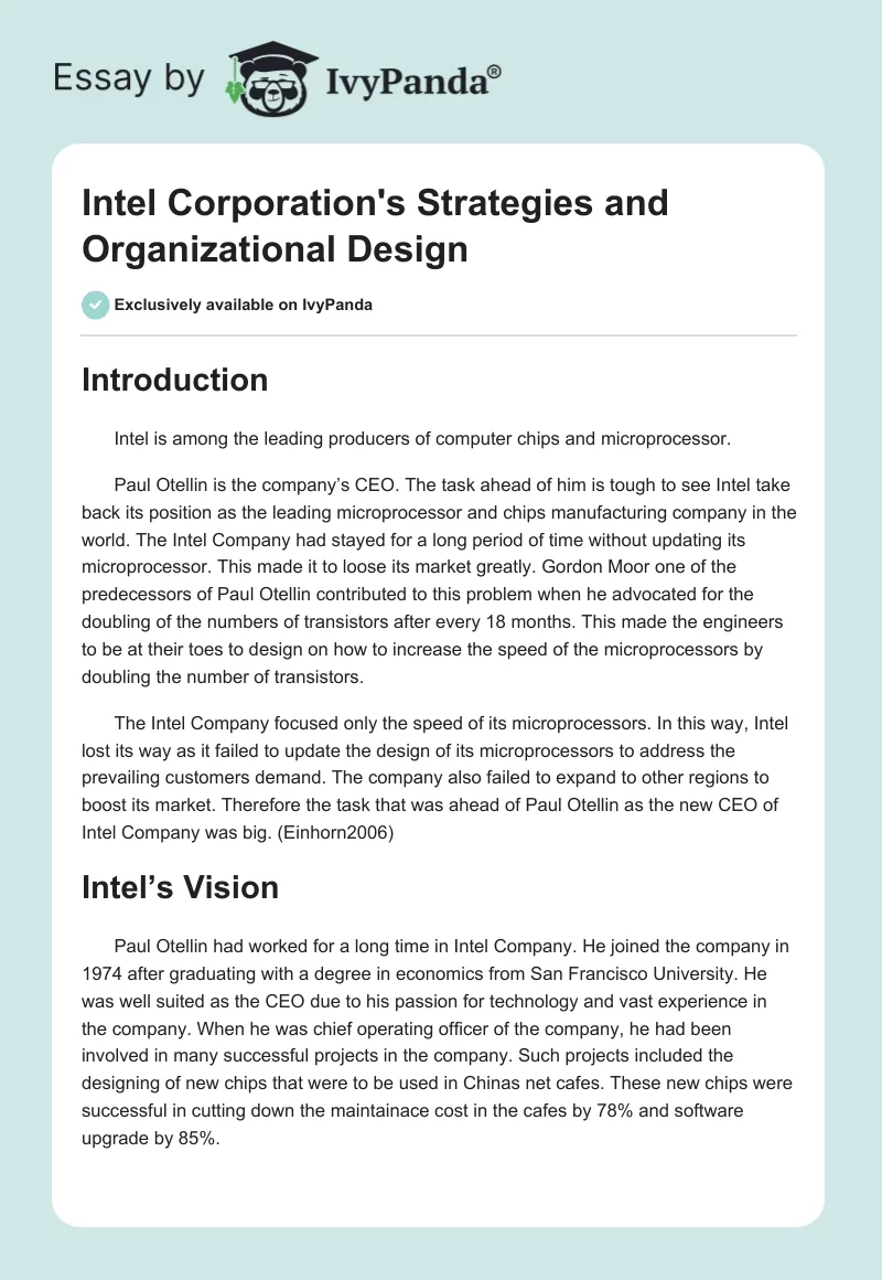 Intel Corporation's Strategies and Organizational Design. Page 1