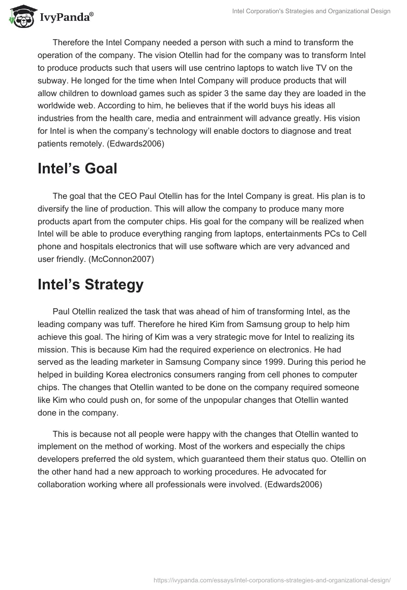 Intel Corporation's Strategies and Organizational Design. Page 2