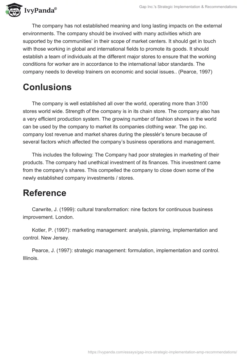 Gap Inc.'s Strategic Implementation & Recommendations. Page 3
