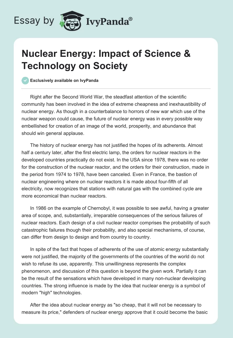 Nuclear Energy: Impact of Science & Technology on Society. Page 1