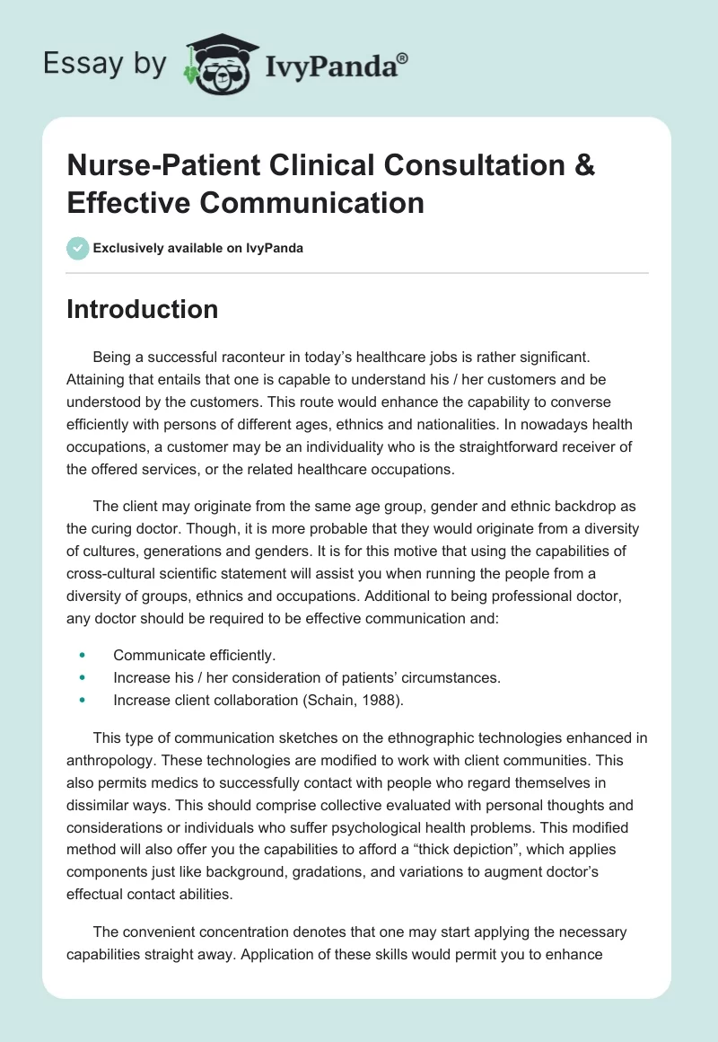 Nurse-Patient Clinical Consultation & Effective Communication. Page 1