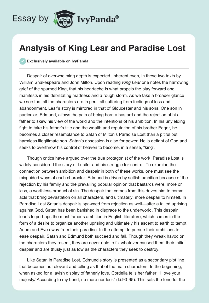 Analysis of King Lear and Paradise Lost. Page 1