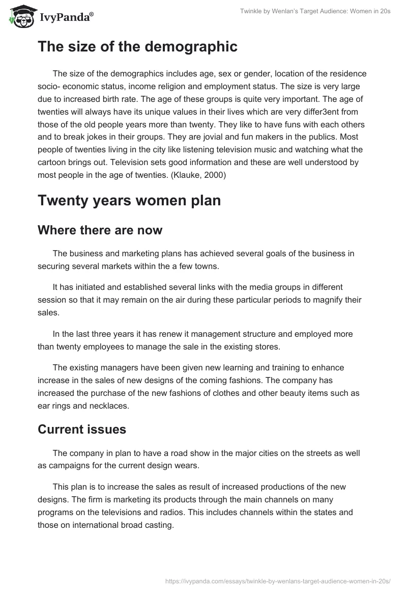 Twinkle by Wenlan’s Target Audience: Women in 20s. Page 2