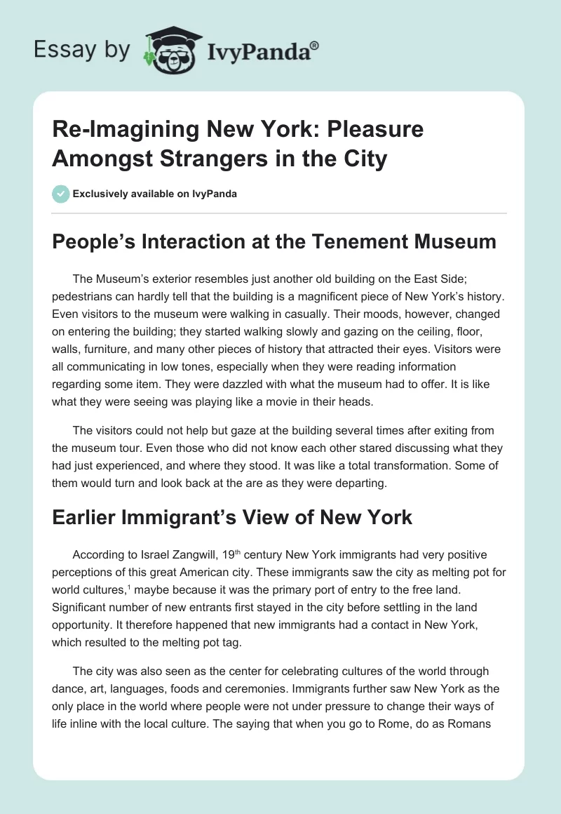 Re-Imagining New York: Pleasure Amongst Strangers in the City. Page 1
