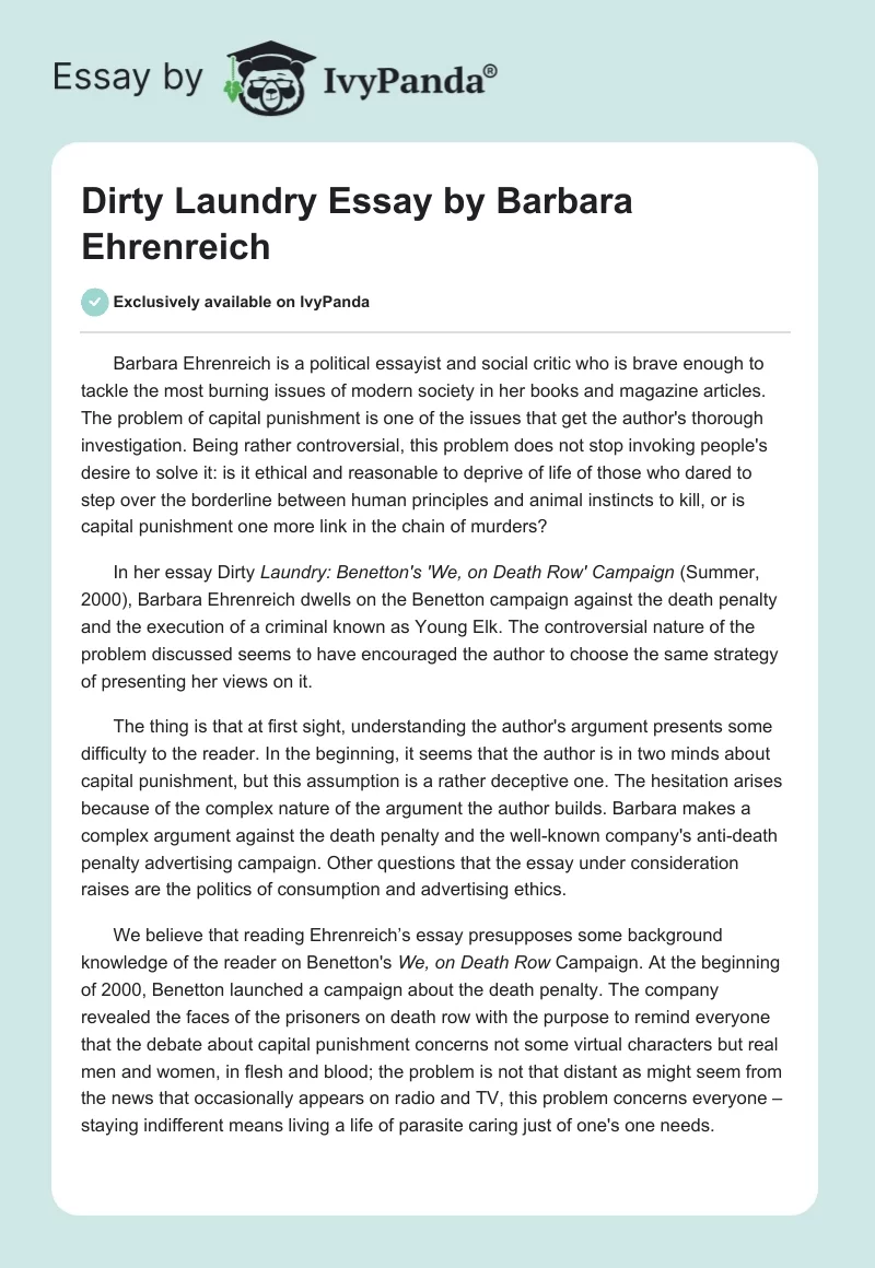 "Dirty Laundry" Essay by Barbara Ehrenreich. Page 1