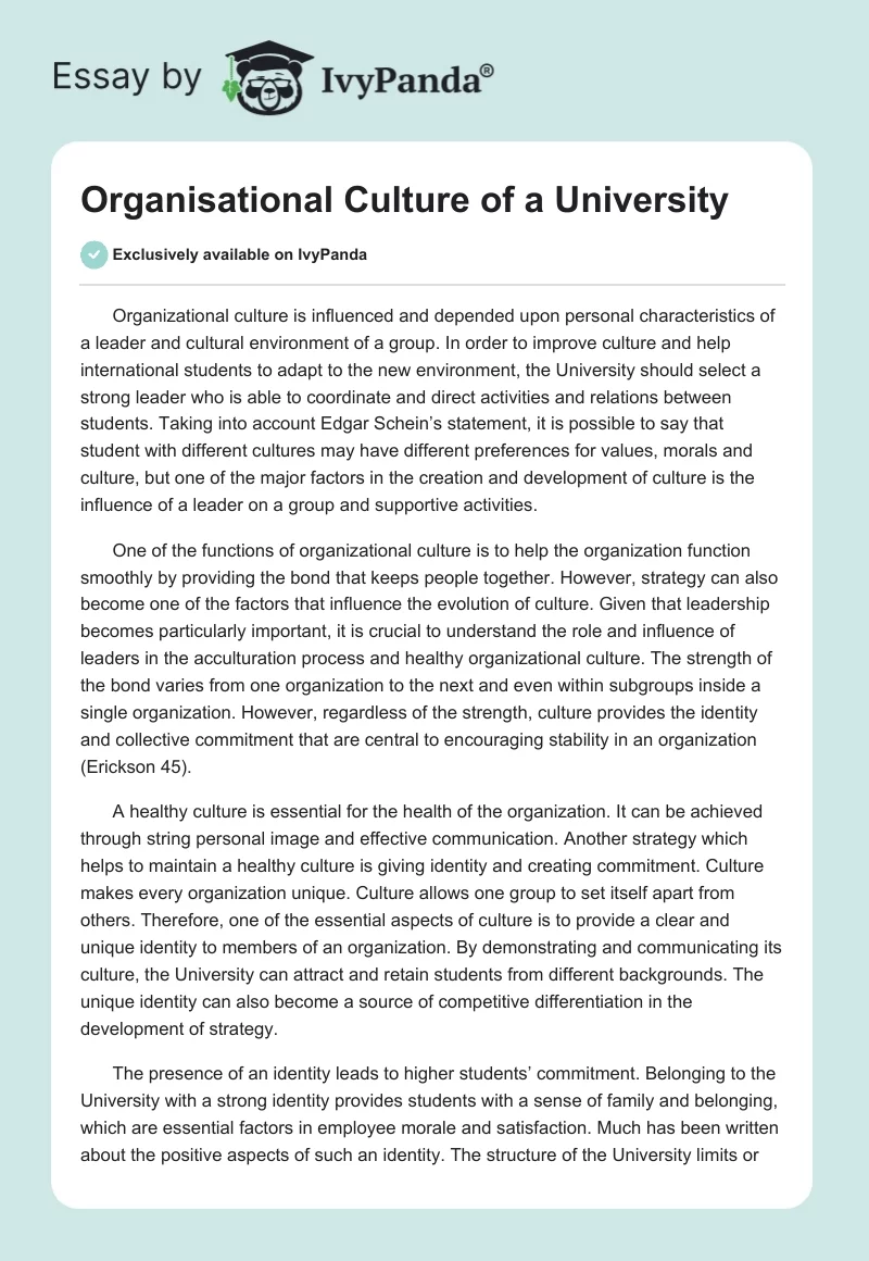 Organisational Culture of a University. Page 1