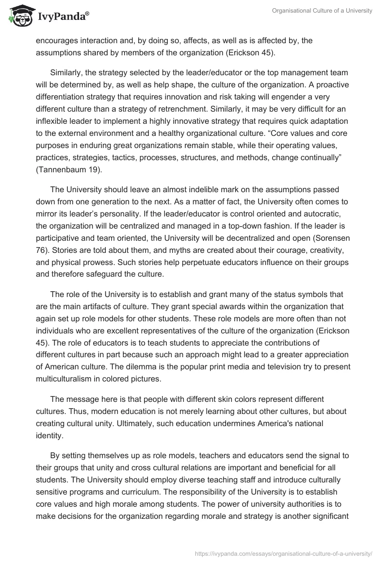 Organisational Culture of a University. Page 2