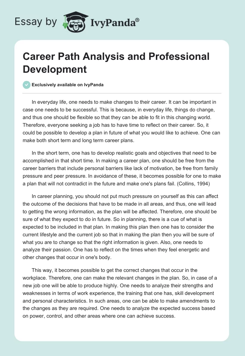 Career Path Analysis and Professional Development. Page 1