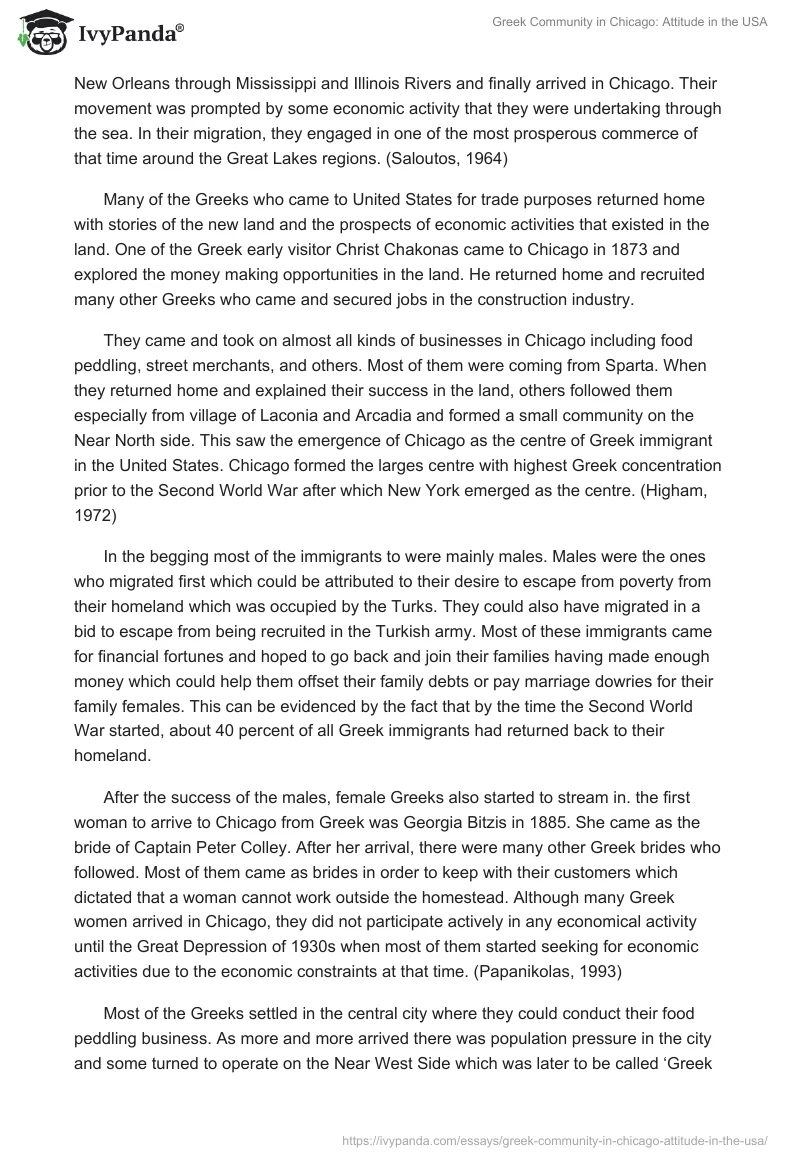 Greek Community in Chicago: Attitude in the USA. Page 2