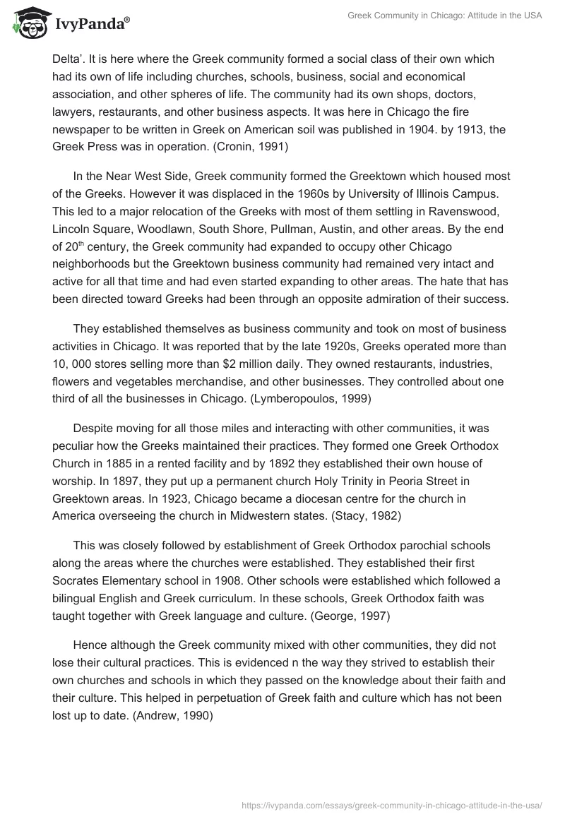 Greek Community in Chicago: Attitude in the USA. Page 3