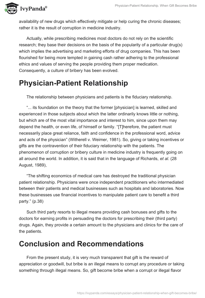 Physician-Patient Relationship. When Gift Becomes Bribe. Page 4