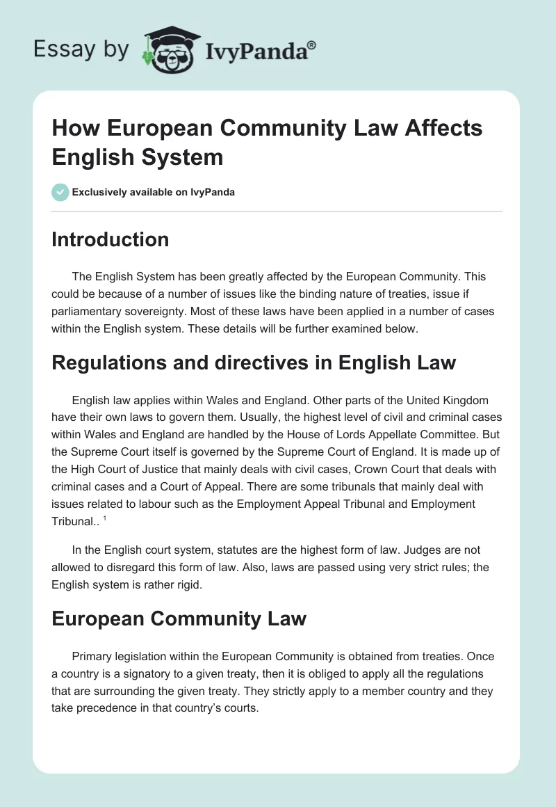 How European Community Law Affects English System. Page 1