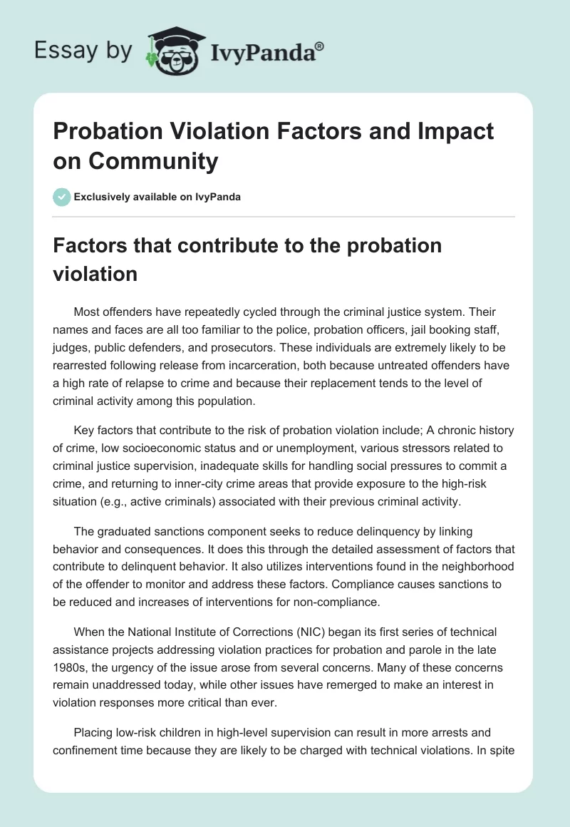 Probation Violation Factors and Impact on Community. Page 1