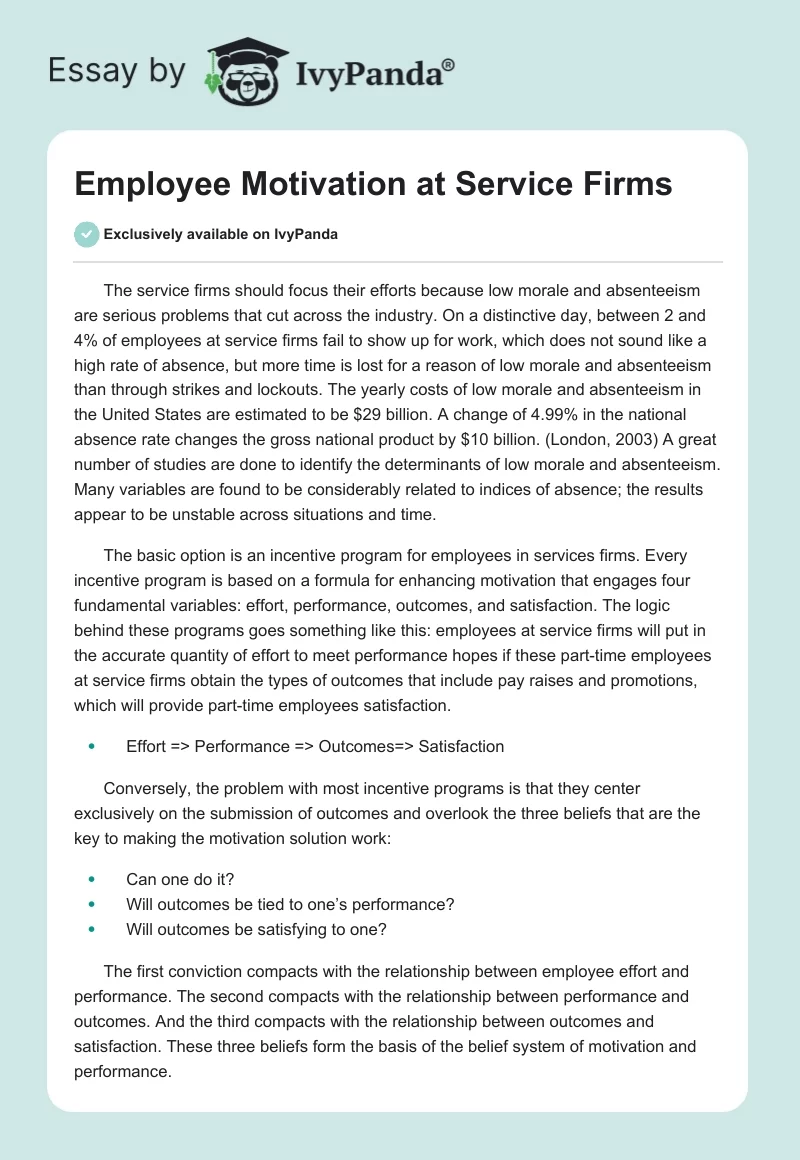 Employee Motivation at Service Firms. Page 1