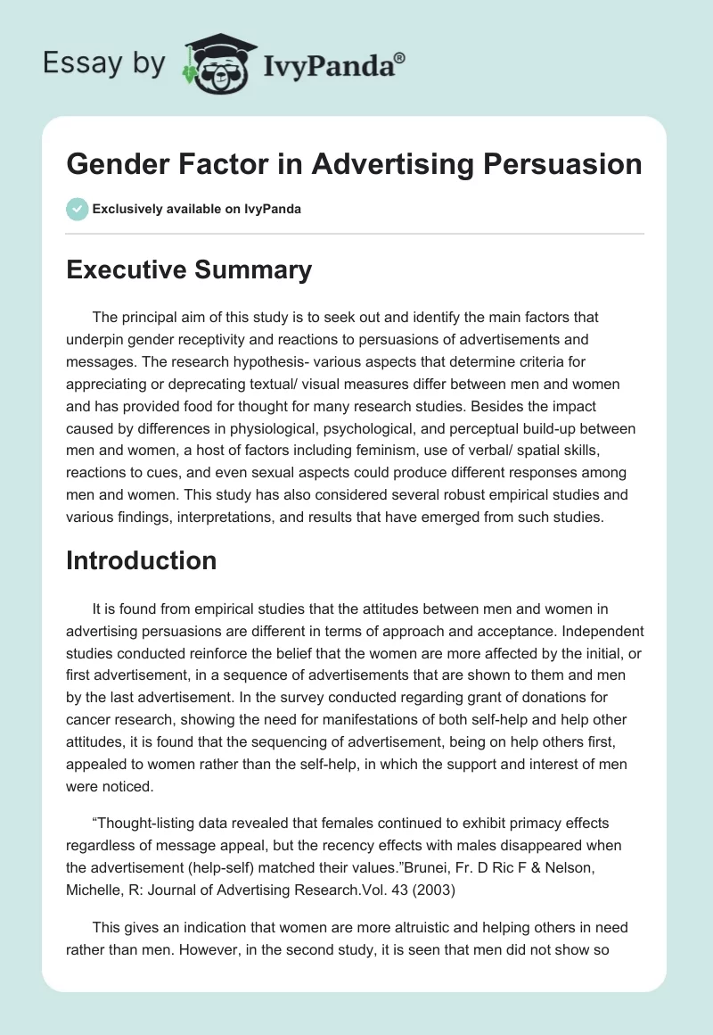 Gender Factor in Advertising Persuasion. Page 1