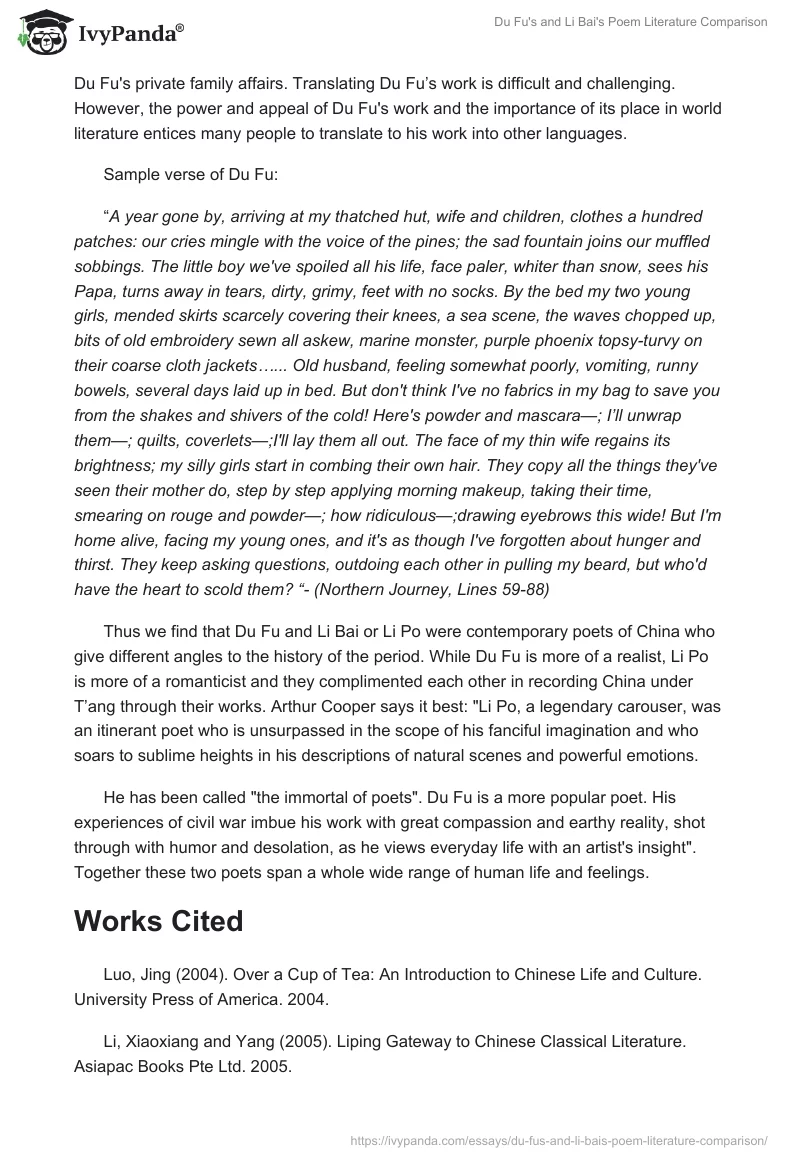 Du Fu's and Li Bai's Poem Literature Comparison. Page 5