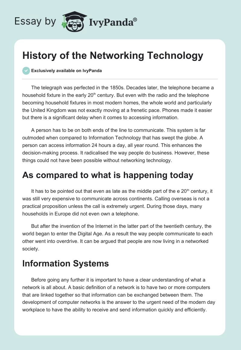 History of the Networking Technology. Page 1