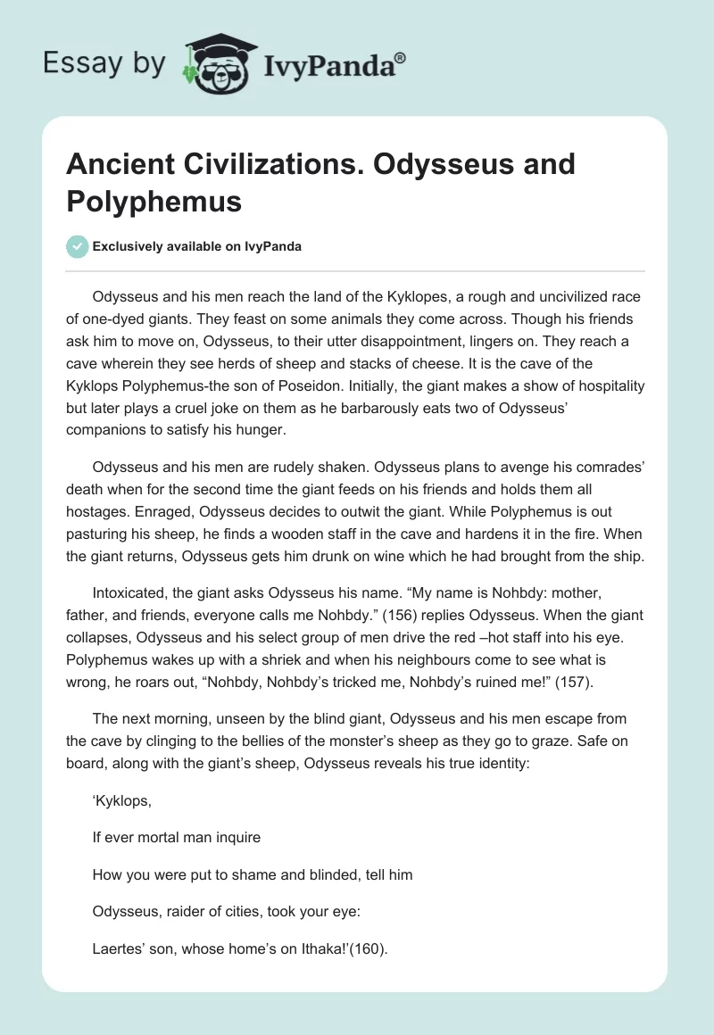 Ancient Civilizations. Odysseus and Polyphemus. Page 1