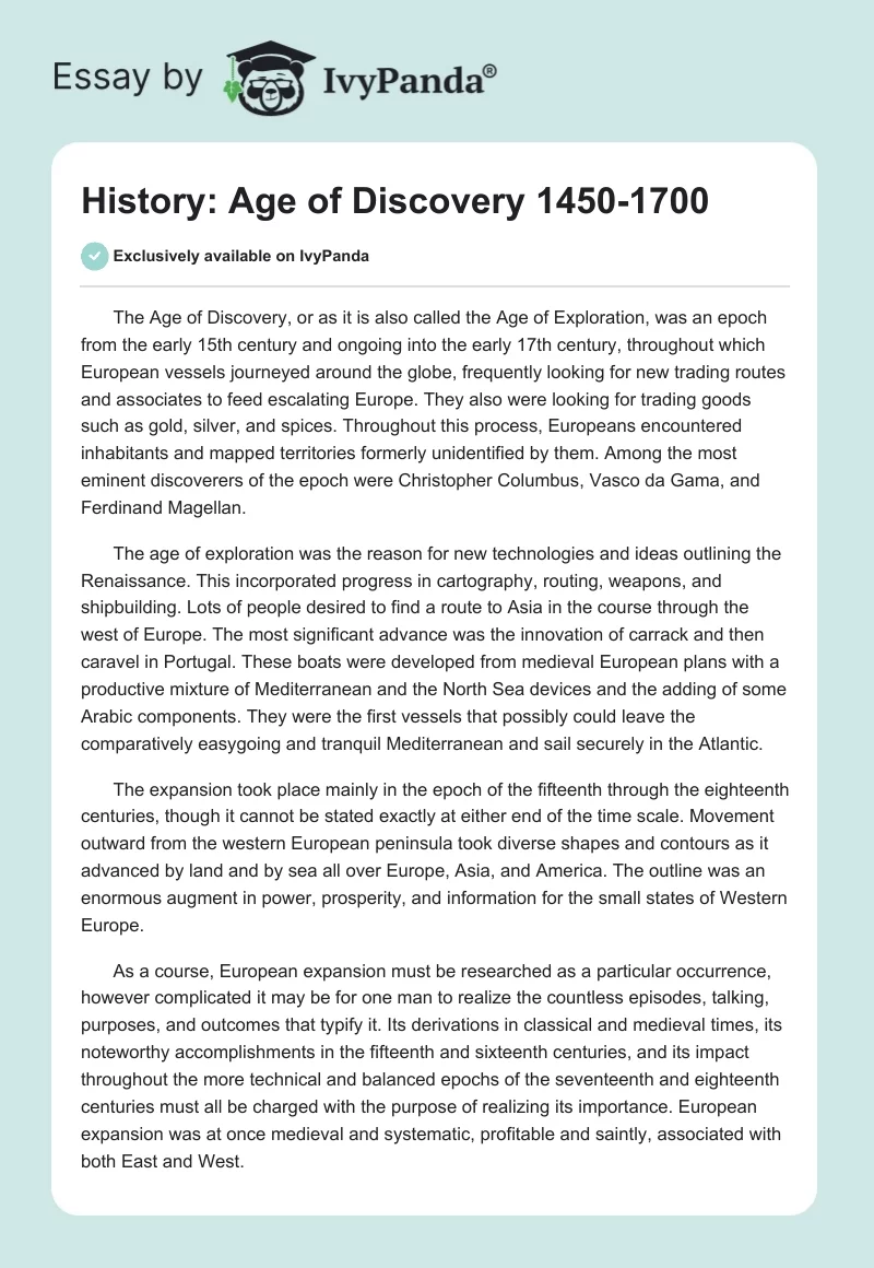 History: Age of Discovery 1450-1700. Page 1