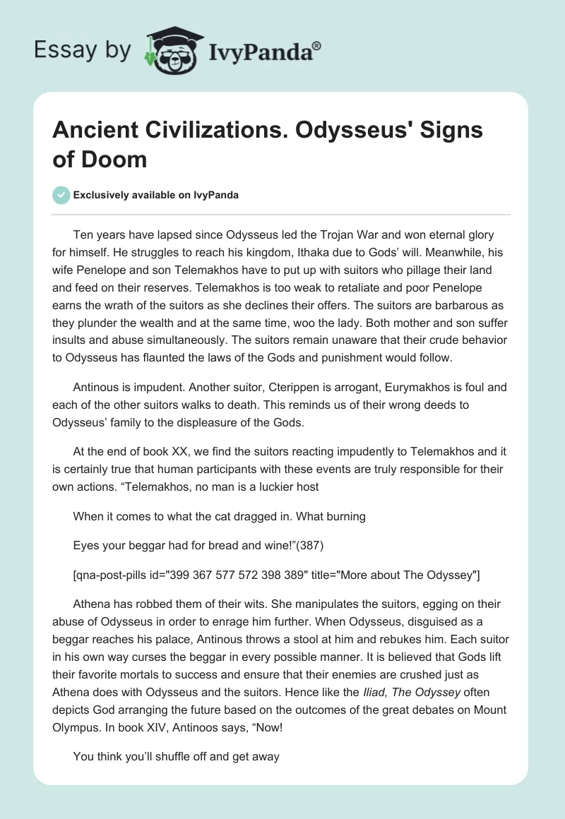 Ancient Civilizations. Odysseus' Signs of Doom. Page 1