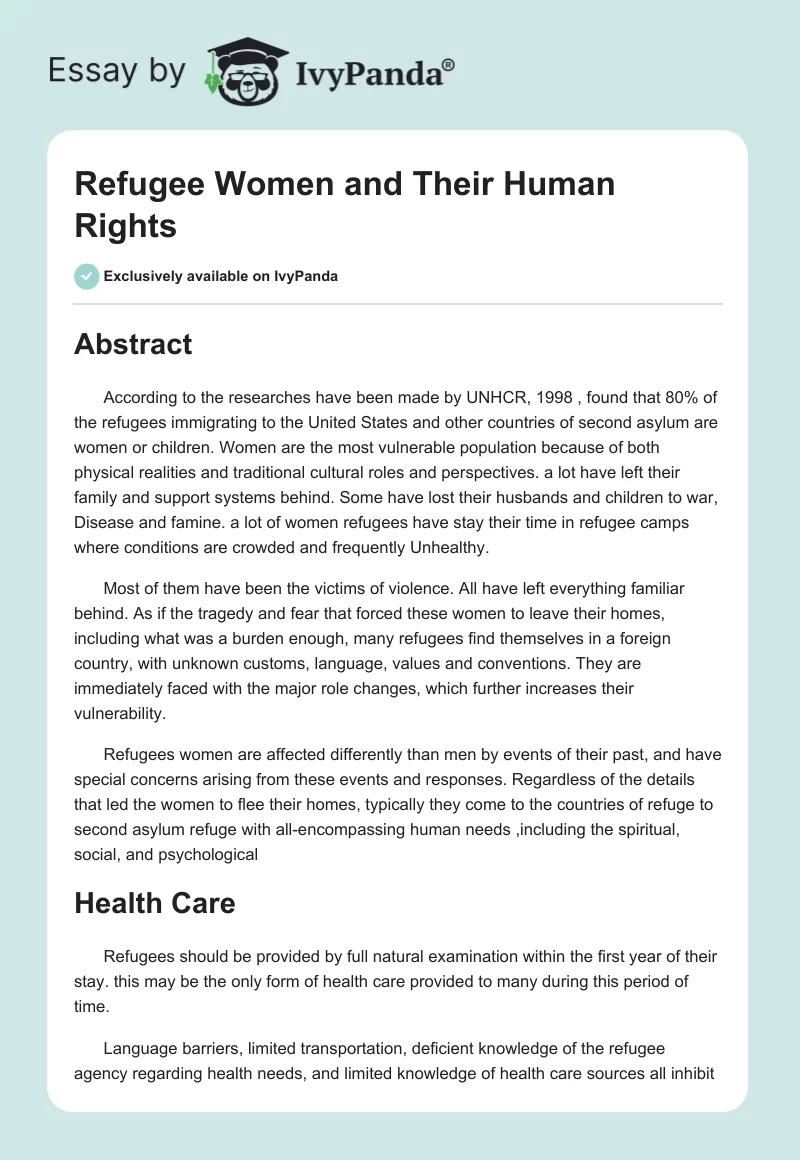 Refugee Women and Their Human Rights. Page 1